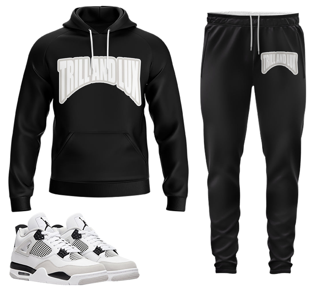 Trill and Lux| Jordan 4 Military Black  Inspired Jogger and Hoodie Suit | Retro