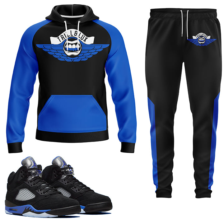 Flight | Jordan 5 racer blue  Inspired Jogger and Hoodie Suit | Retro