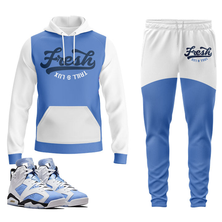 Fresh | Jordan 6 UNC  Inspired Jogger and Hoodie Suit | Retro Jordan 6