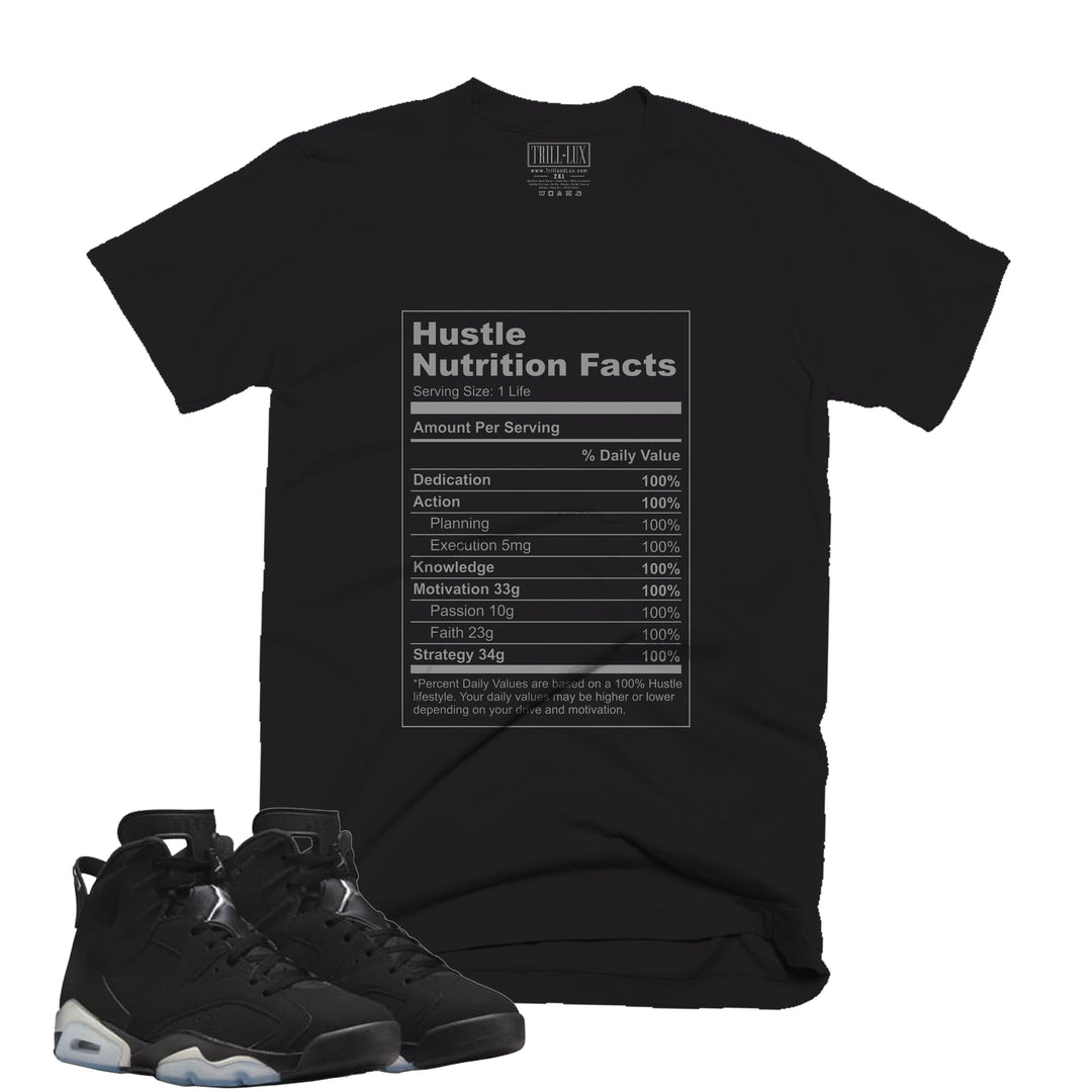 hustler nutrition facts tee | retro air jordan 6 metallic silver t-shirt