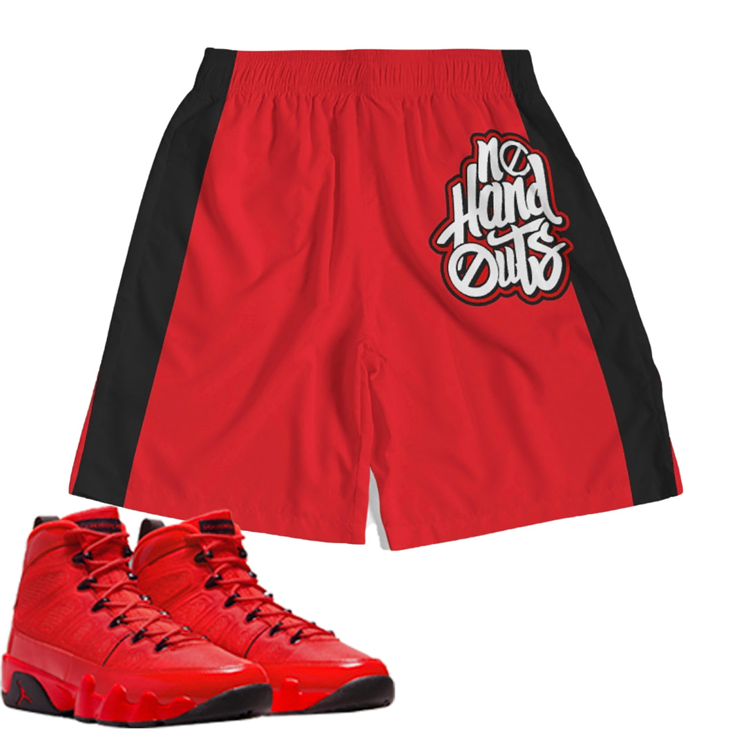 No hand Outs | Air jordan 9 Chile Red Inspired fragment Jogger Shorts
