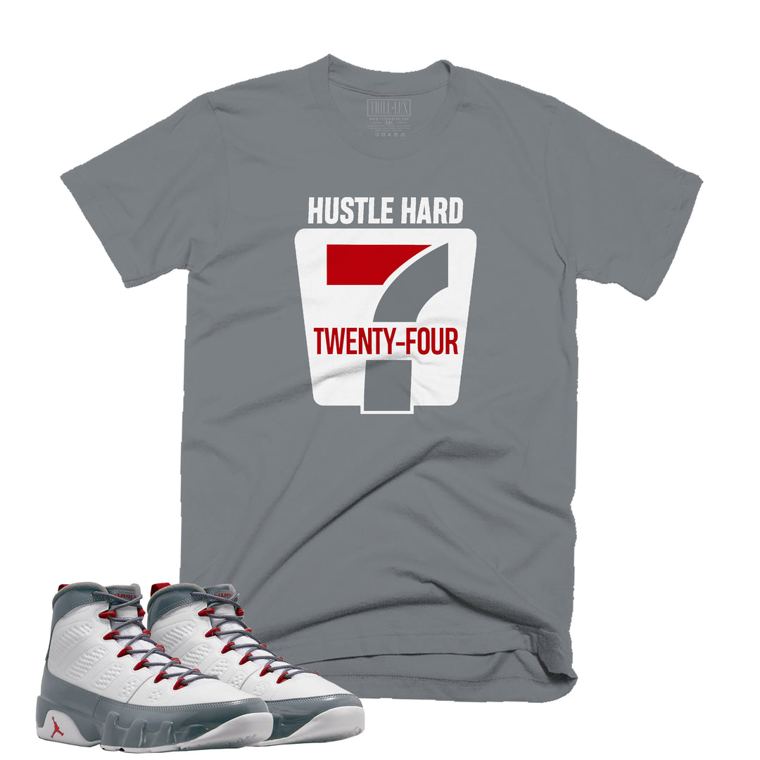 Hustle Hard 24/7  Tee | Retro Air Jordan 9 Fire Red Colorblock T-shirt