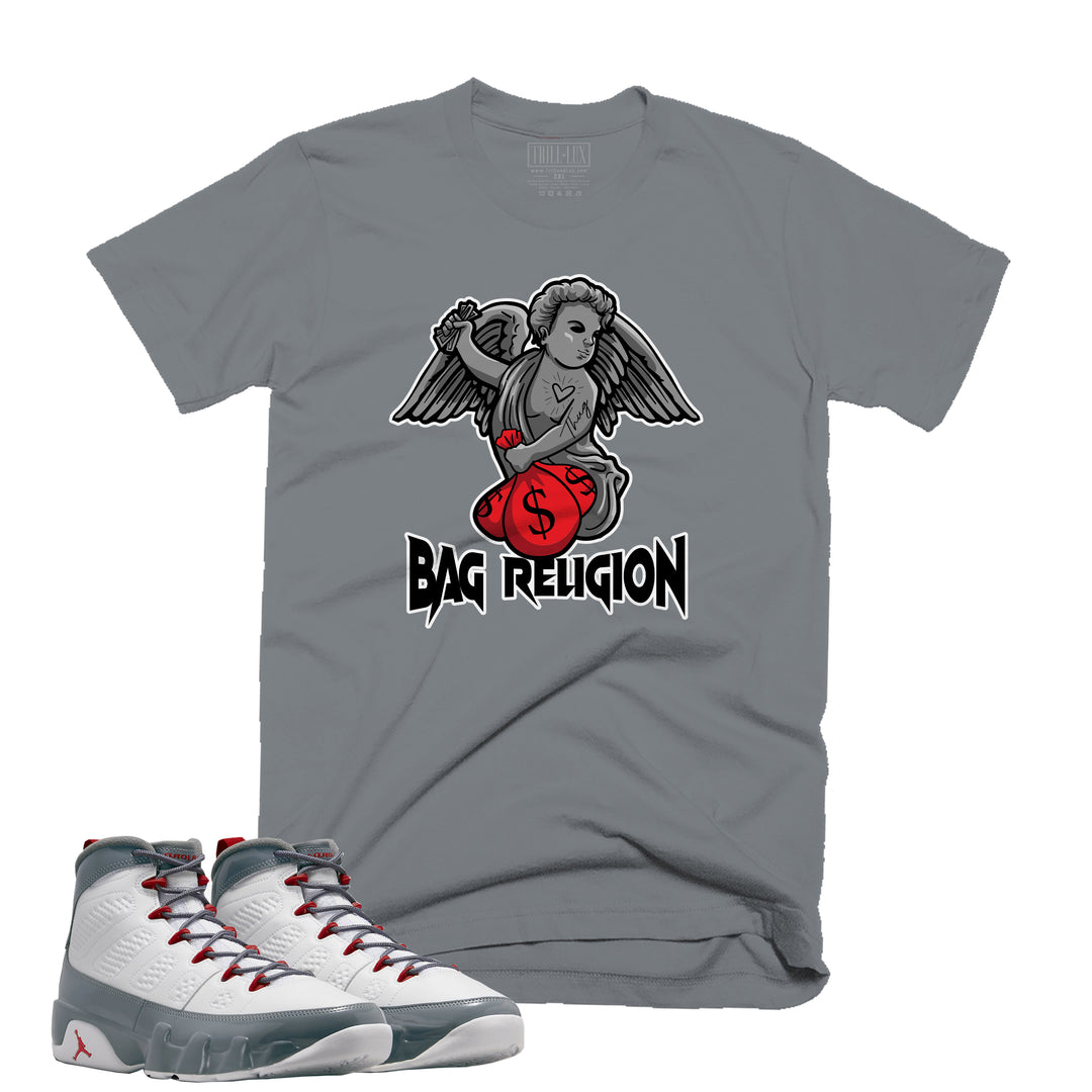 Bag Religion Tee | Retro Air Jordan 9 Fire Red Colorblock T-shirt