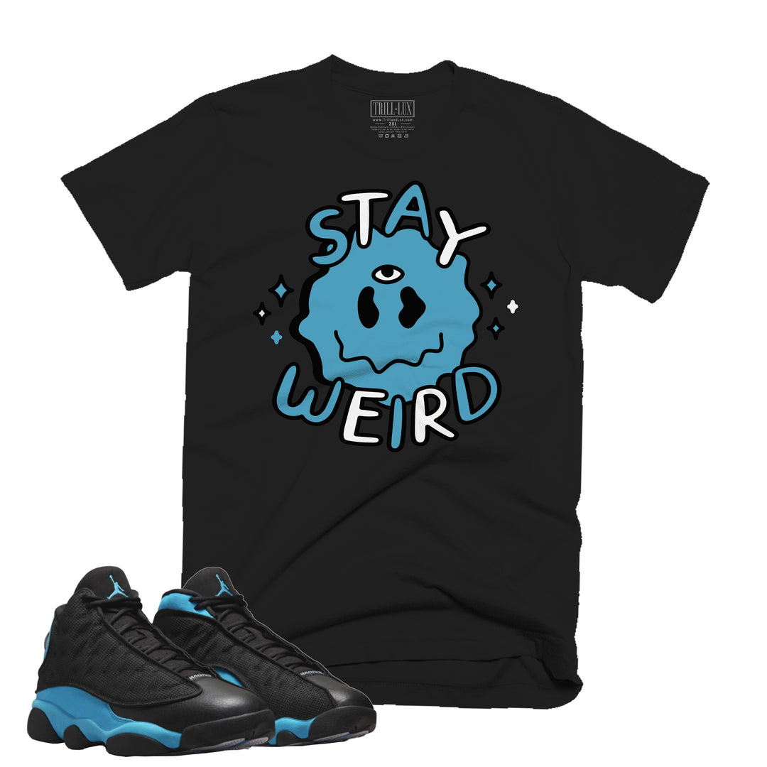 Stay Weird Tee | Retro Air Jordan 13 Black University Blue Colorblock T-shirt