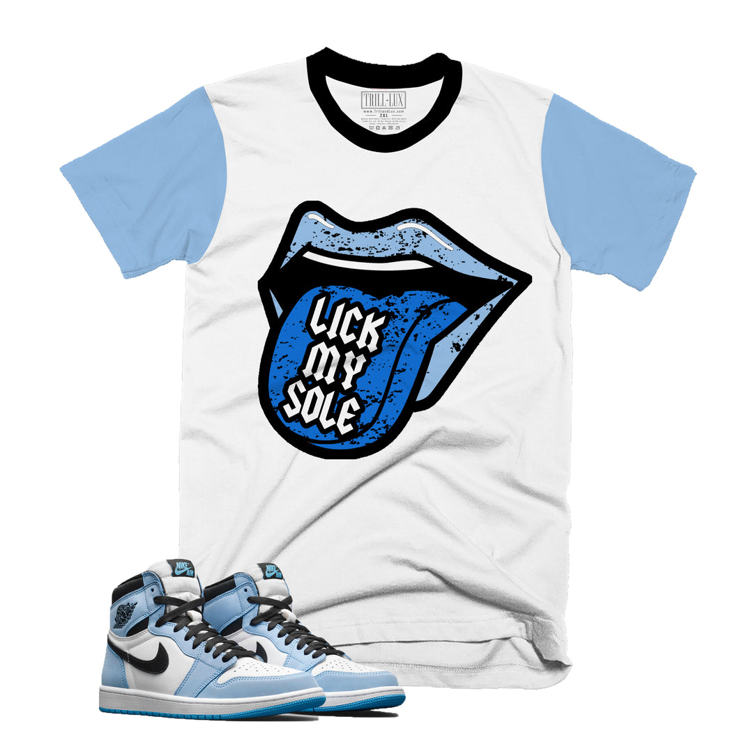 Lick My Sole Tee | Retro Air Jordan 1 University Blue Colorblock T-shirt