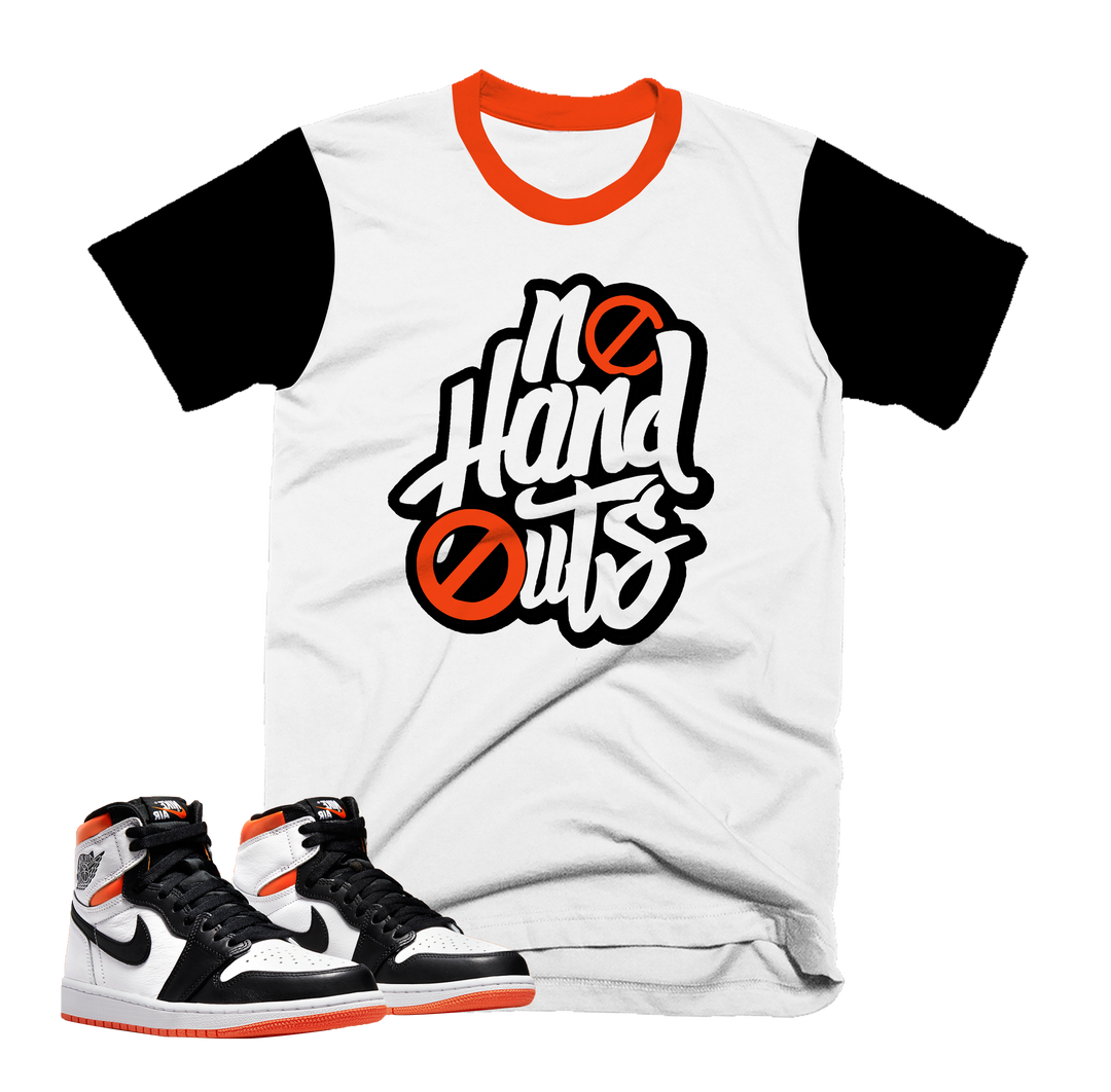 No Hand Outs Tee | Retro Air Jordan 1 Electro Orange Colorblock T-shirt