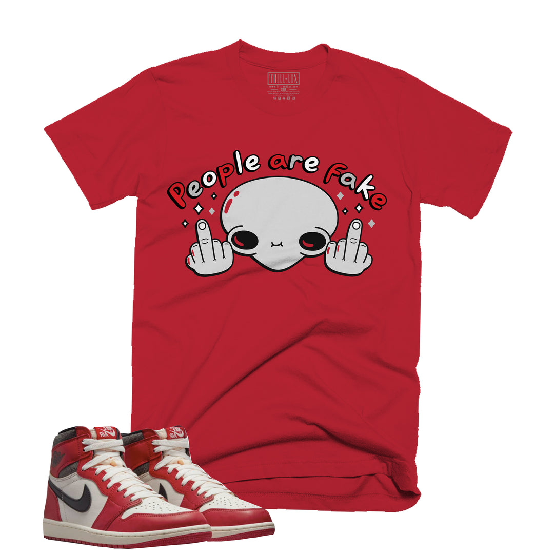 People Are Fake Tee | Retro Air Jordan 1 Chicago Lost And Found Colorblock T-shirt