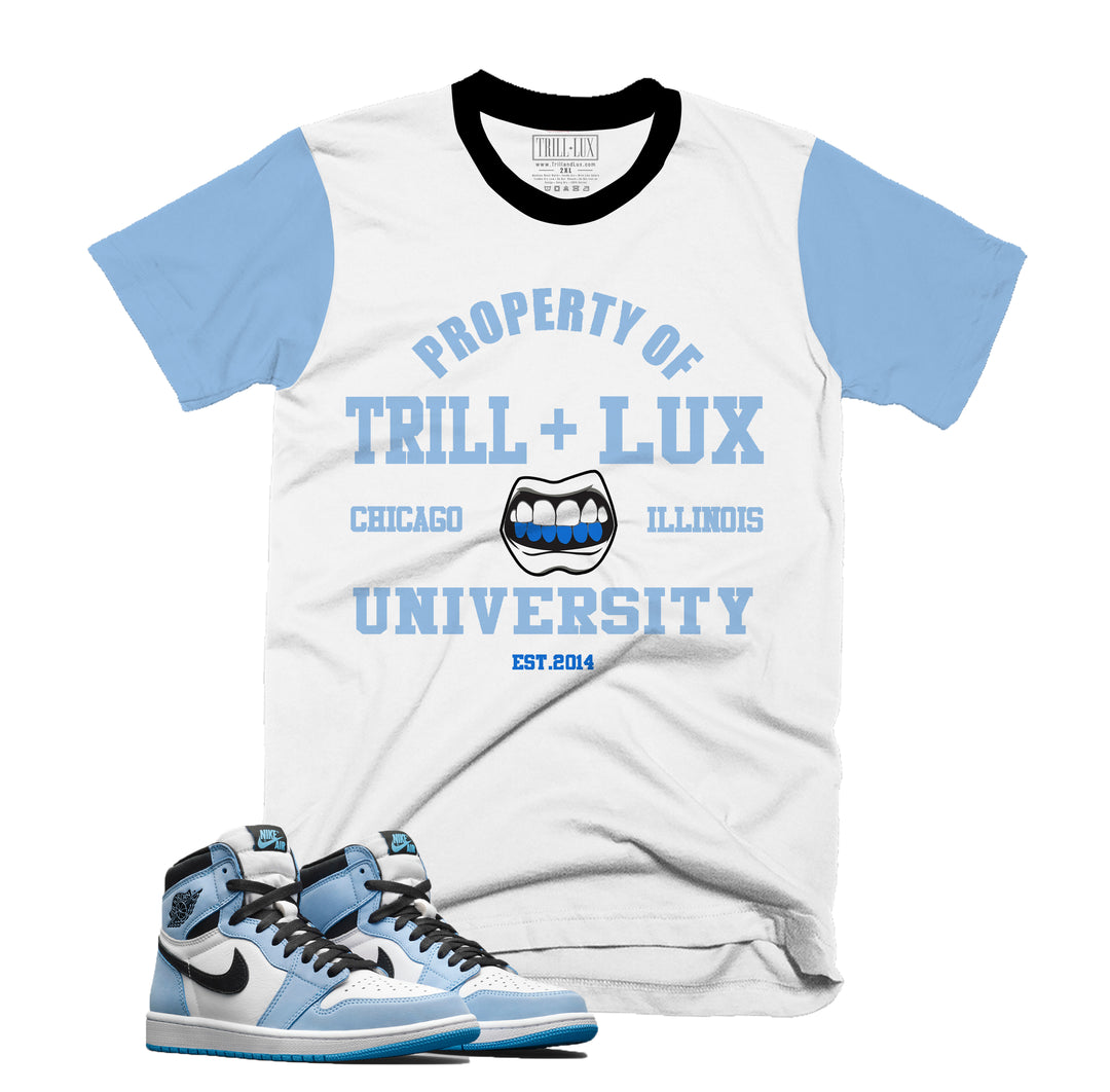 Trill Property Tee | Retro Air Jordan 1 University Blue Colorblock T-shirt