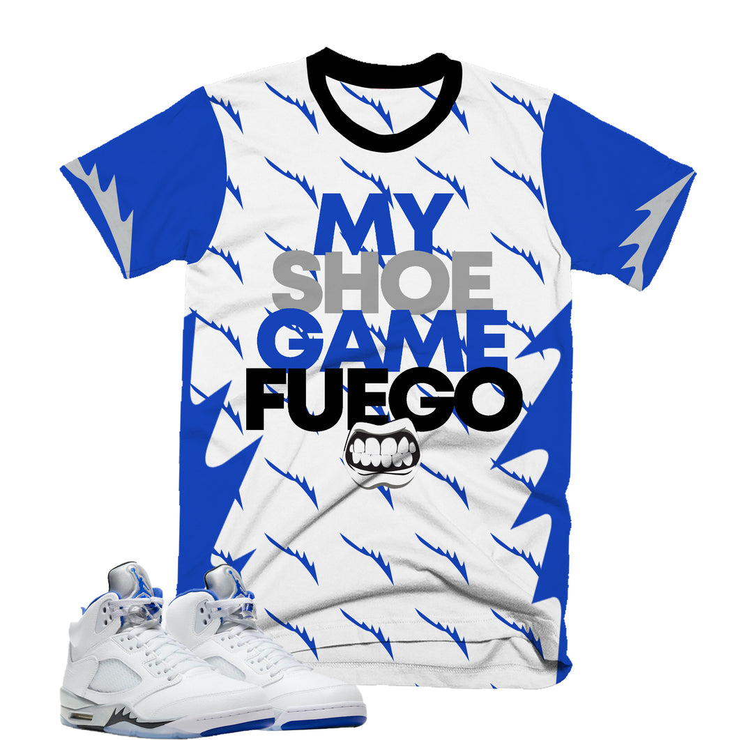 Shoe Game Fuego Tee | Retro Air Jordan 5 Stealth Colorblock T-shirt