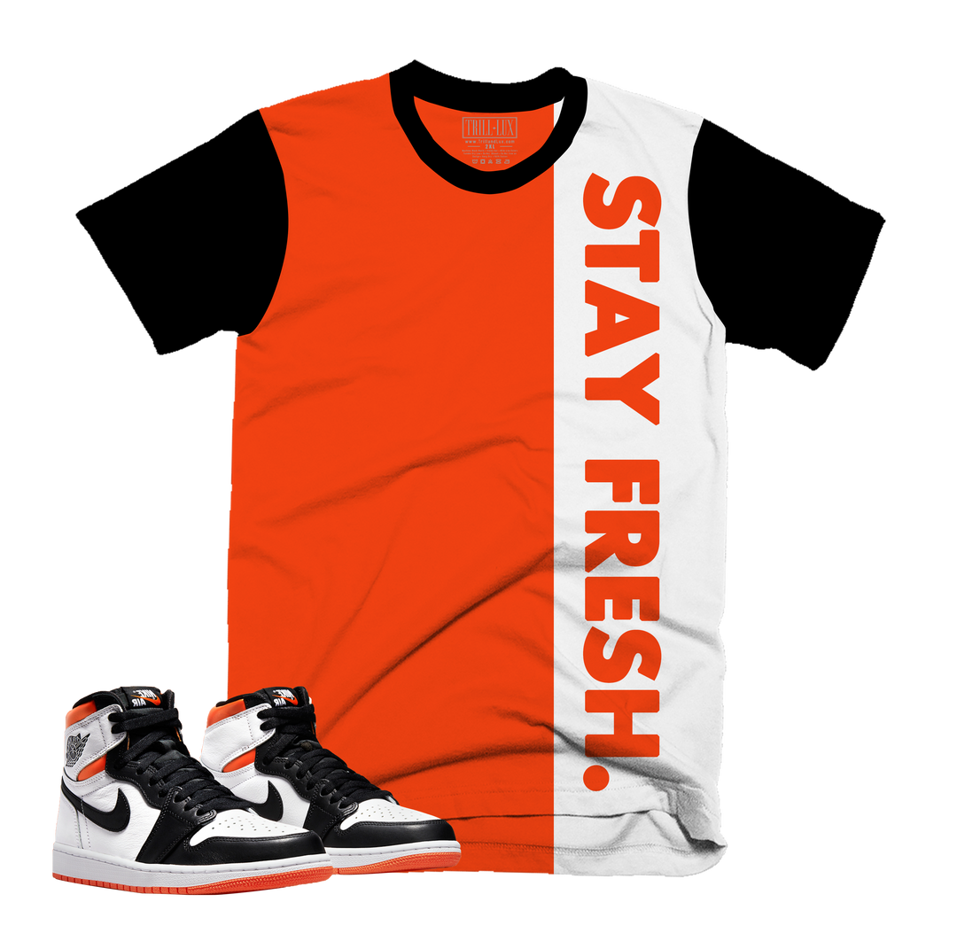Stay Fresh V2 Tee | Retro Air Jordan 1 Electro Orange Colorblock T-shirt
