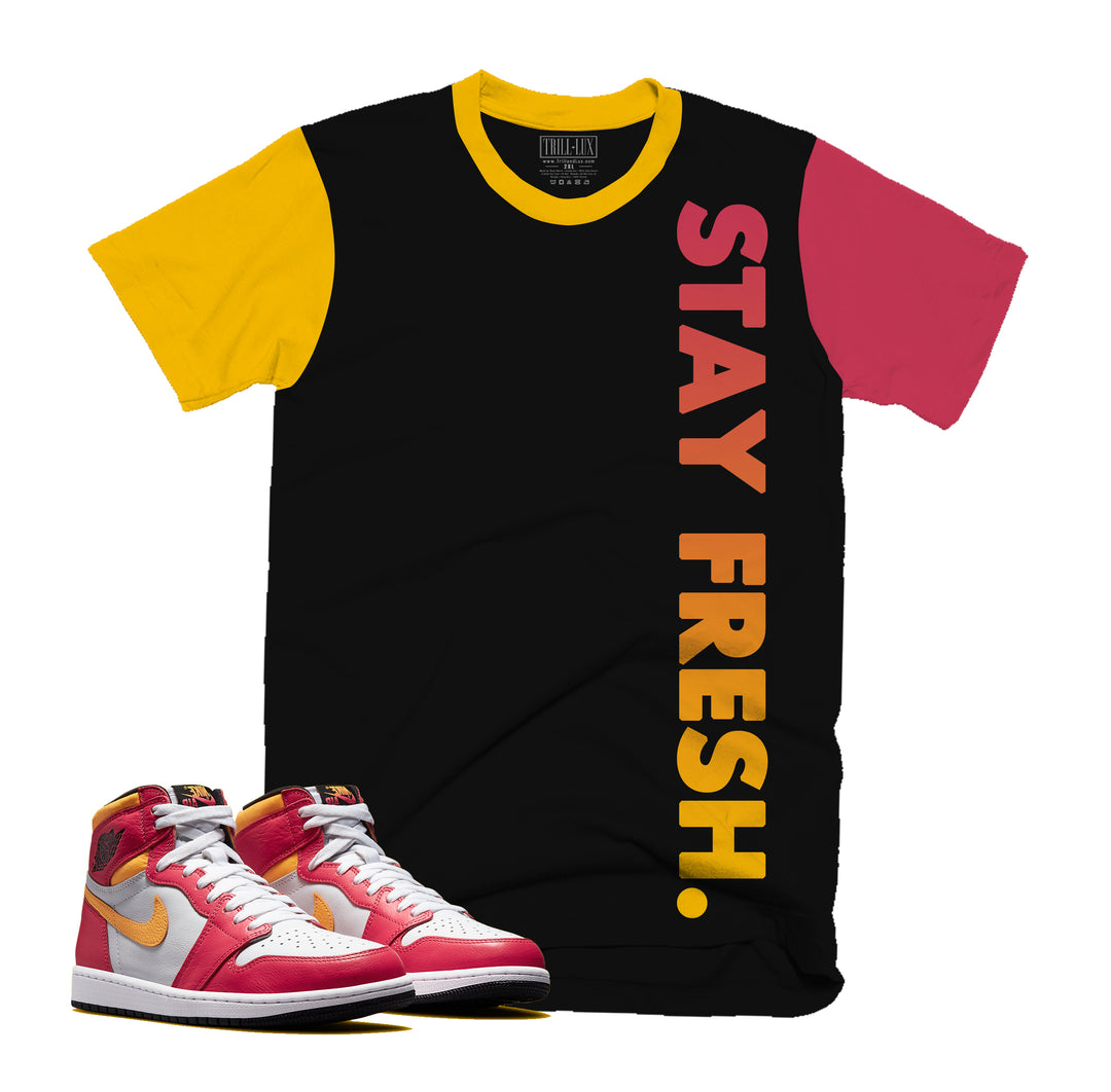 Stay Fresh V2 Tee | Retro Air Jordan 1 Fusion Red Colorblock T-shirt