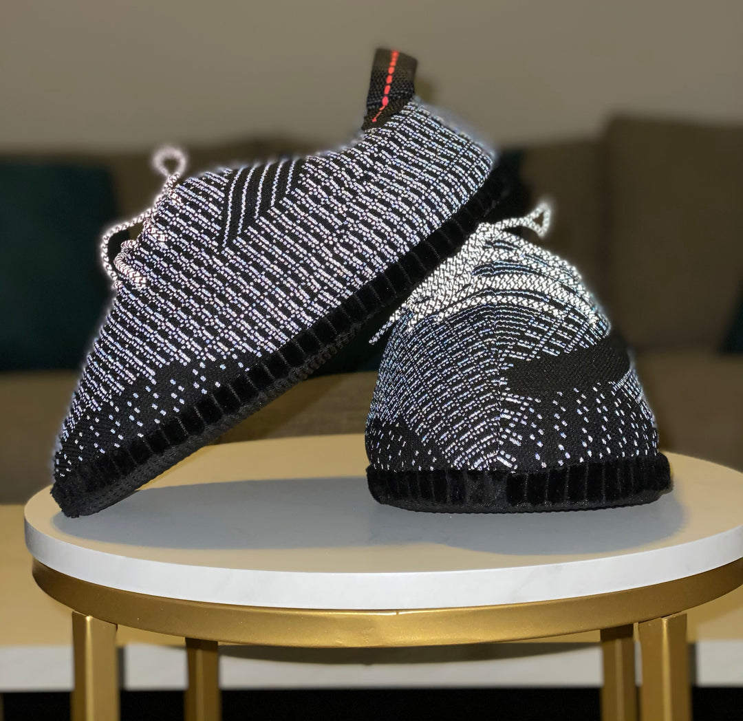 Black Static Reflective Plush Sneaker Slippers